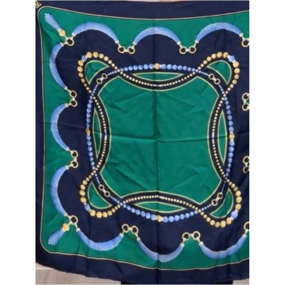 Cartier Must de Cartier Paris Collier de Perles 100% Silk Scarf Navy Green Gold